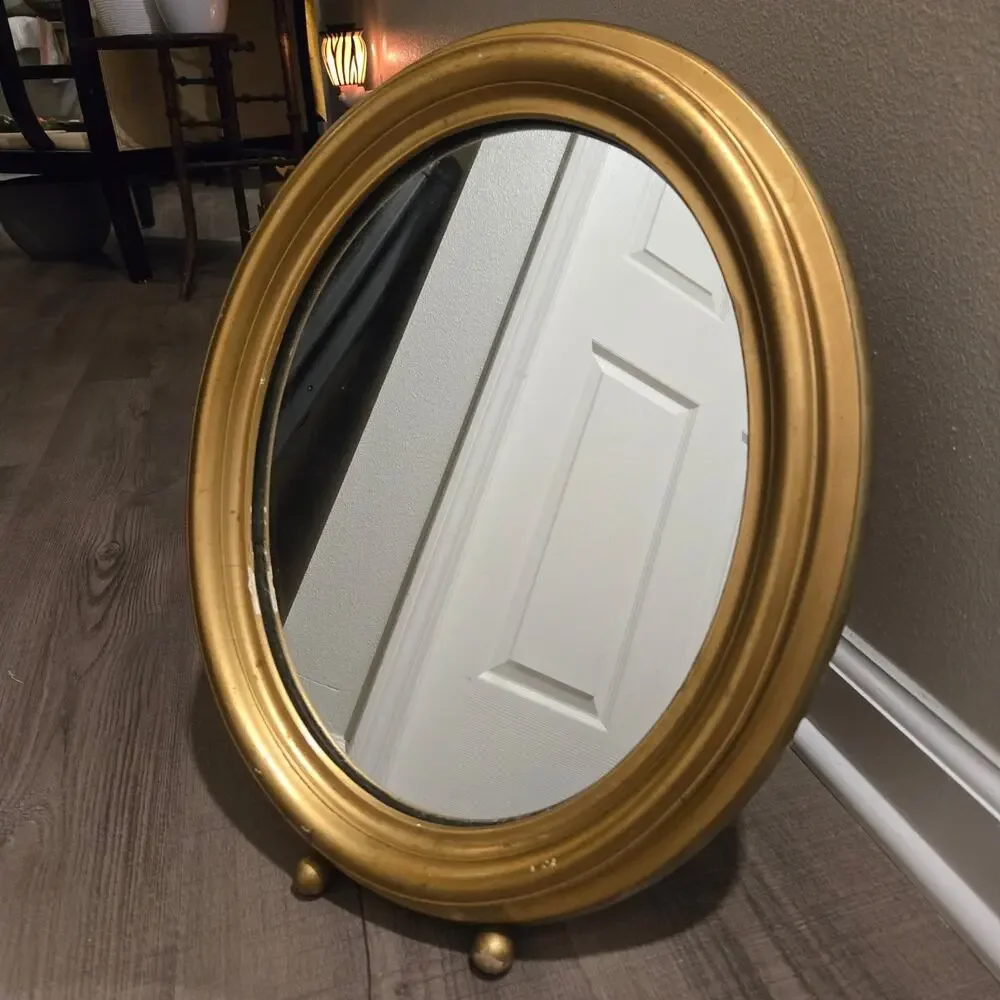 Antique Oval Gold Wood Framed Mirror